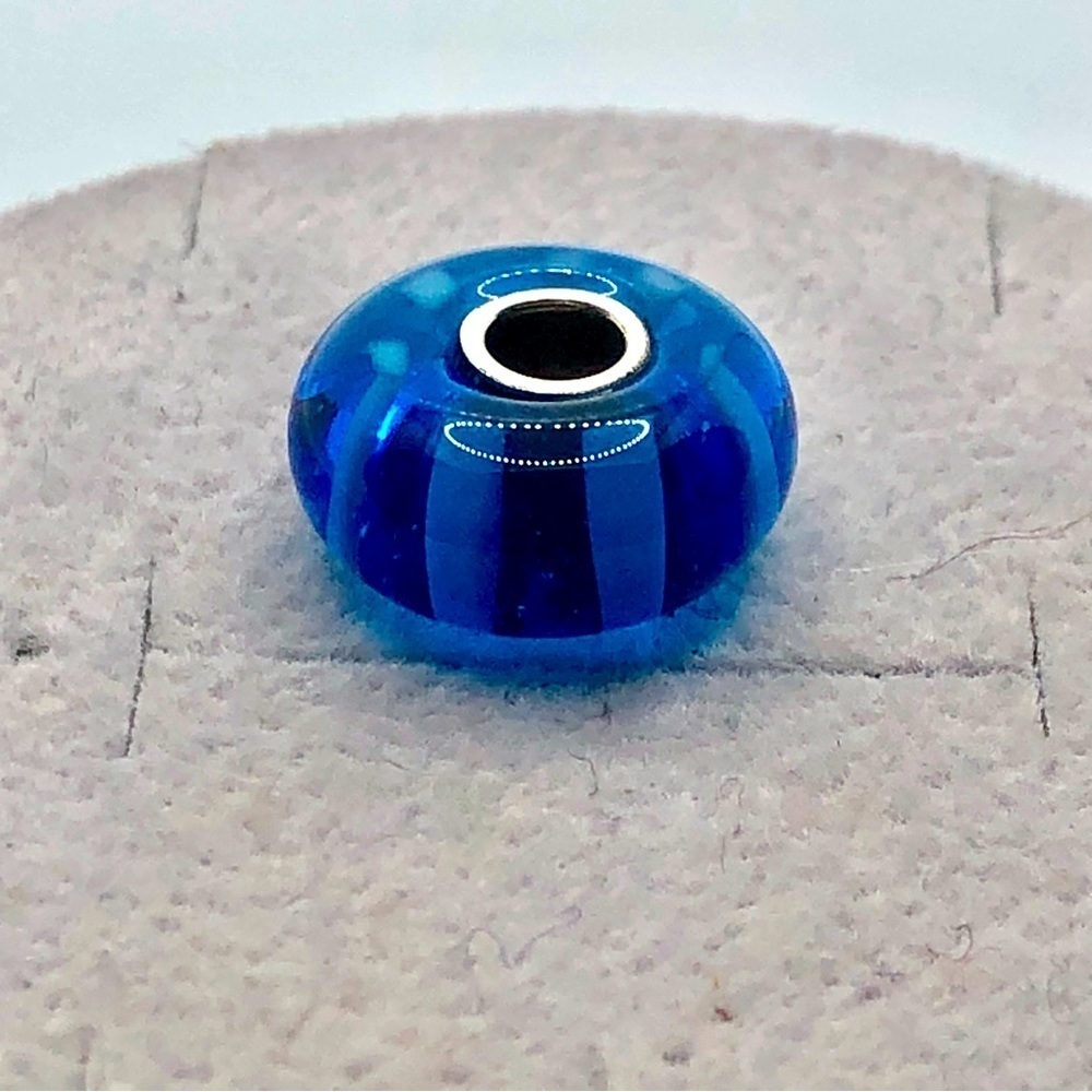 TROLLBEADS Sterling Silver & Blue Stripes Murano Glass Charm 925 LAA
